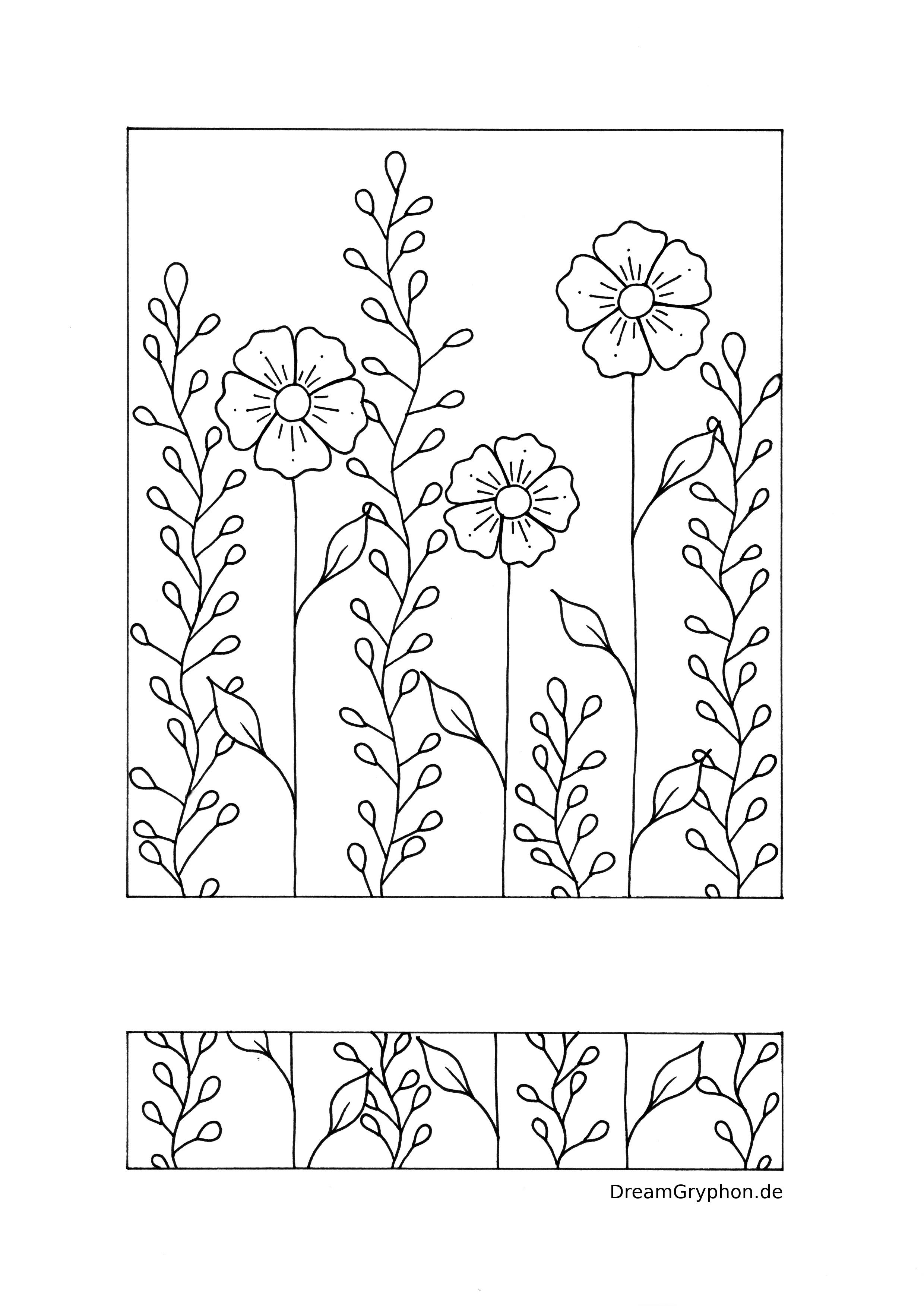 Coloring Page: Flowers and leaves